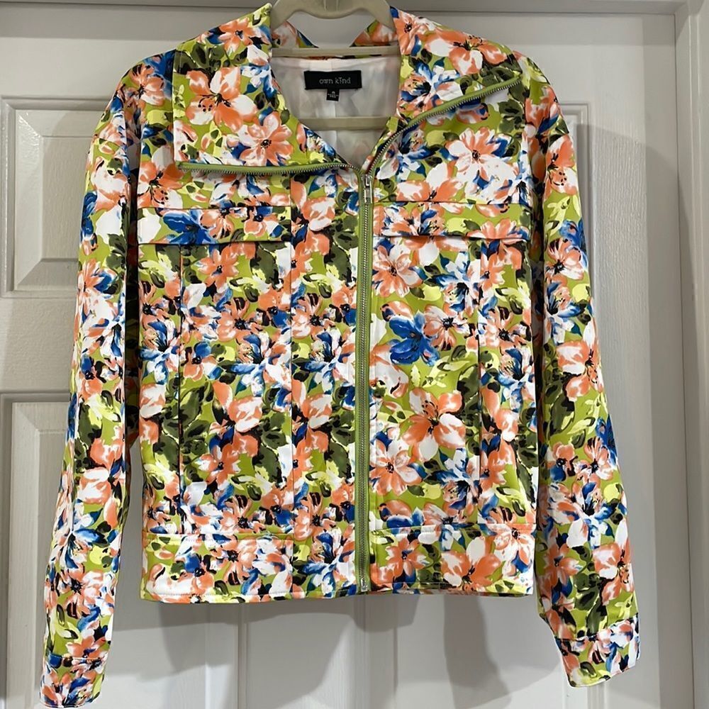 Floral Zippered Bomber Style Jacket